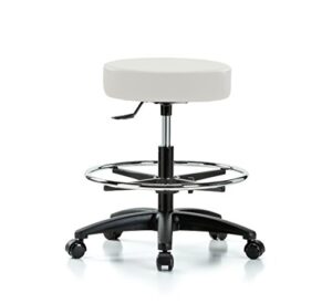 perch rolling single lever height adjustable swivel stool with foot ring for carpet or linoleum, workbench height, adobe white vinyl