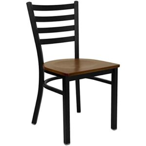 Flash Furniture HERCULES Series Black Ladder Back Metal Restaurant Chair - Cherry Wood Seat