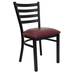 Flash Furniture HERCULES Series Black Ladder Back Metal Restaurant Chair - Cherry Wood Seat