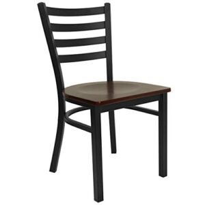 Flash Furniture HERCULES Series Black Ladder Back Metal Restaurant Chair - Cherry Wood Seat