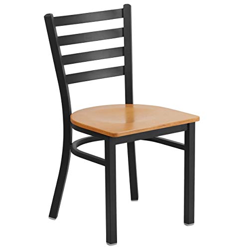 Flash Furniture HERCULES Series Black Ladder Back Metal Restaurant Chair - Cherry Wood Seat