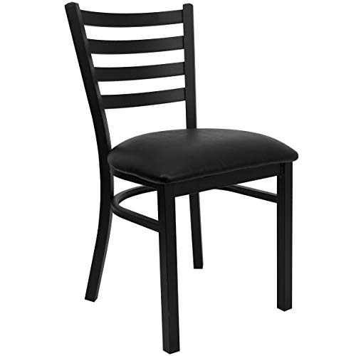 Flash Furniture HERCULES Series Black Ladder Back Metal Restaurant Chair - Cherry Wood Seat