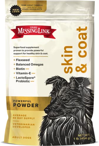 The Missing Link Skin & Coat Probiotics Superfood Supplement Powder for Dogs - Omegas 3 & 6, Fiber, Vitamin-E, Biotin - Supports Healthy Skin & Glossy Coat, Promotes Hair Growth - 1lb