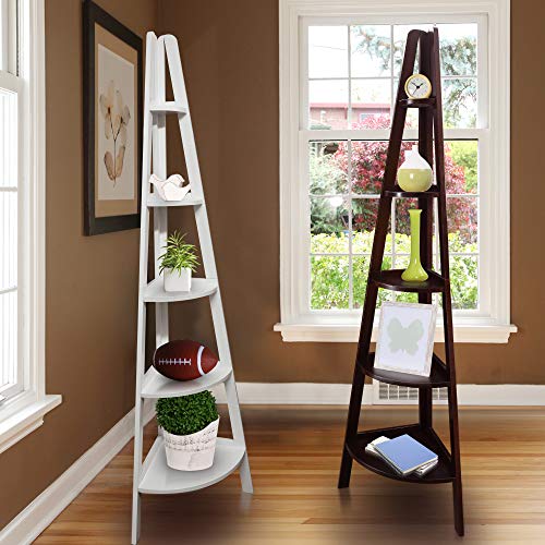 Casual Home 5-Shelf Corner Ladder Bookcase, Espresso