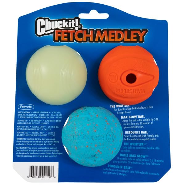 Chuckit! Fetch Medley Ball Set Dog Toys, Medium (2.5 Inch) 3 Pack