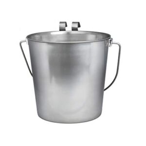 Indipets Heavy Duty Stainless Steel Flat Sided Pail with Hooks - 1 Quart - Lays Flat Against Dog Kennel, Crate or Fence