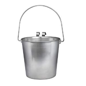 Indipets Heavy Duty Stainless Steel Flat Sided Pail with Hooks - 1 Quart - Lays Flat Against Dog Kennel, Crate or Fence