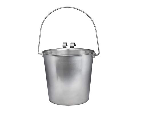 Indipets Heavy Duty Stainless Steel Flat Sided Pail with Hooks - 1 Quart - Lays Flat Against Dog Kennel, Crate or Fence