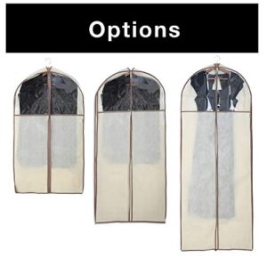 Smart Design Gusseted Garment Bag Hanger - (24 x 62 Inch) - Clothing Storage Cover - Includes Zipper Closure & Travel Loop - Suits, Dresses Travel Closet Organization - [Beige]