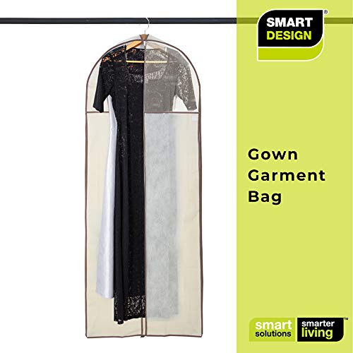 Smart Design Gusseted Garment Bag Hanger - (24 x 62 Inch) - Clothing Storage Cover - Includes Zipper Closure & Travel Loop - Suits, Dresses Travel Closet Organization - [Beige]