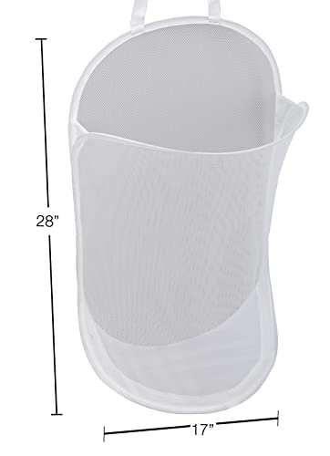 Smart Design Deluxe Mesh Over The Door Pop Up Hamper w/ Hook & Adjustable Strap - VentilAir Mesh Material - for Laundry & Clothes - Home - (Holds 3 Loads) (17 x 28 Inch) [White]