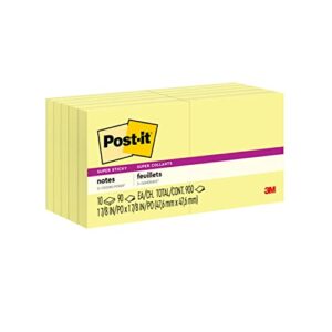 post-it super sticky notes, 3x3 in, 10 pads, 2x the sticking power, canary yellow, recyclable (654-10sscy)