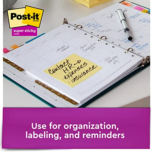 Post-it Super Sticky Notes, 3x3 in, 10 Pads, 2x the Sticking Power, Canary Yellow, Recyclable (654-10SSCY)