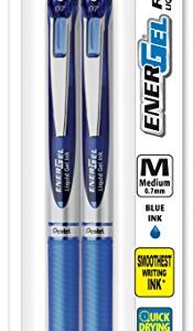 Pentel EnerGel Deluxe RTX Retractable Liquid Gel Pen, 0.7mm, Metal Tip, Blue Ink, 2 Pack (BL77BP2C)