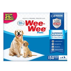 four paws wee-wee superior performance pee pads for dogs - dog & puppy pads for potty training - dog housebreaking & puppy supplies - 22" x 23" (150 count)
