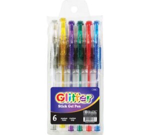 bazic glitter color gel pen w/cushion grip, 6/pack, assorted color