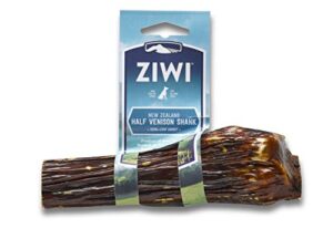 ziwi venison deer shank – dog bone chew – all natural, air-dried, 2 in 1 bone treat wrapped in beef esophagus (half shank)
