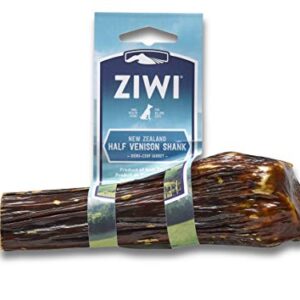 ZIWI Venison Deer Shank – Dog Bone Chew – All Natural, Air-Dried, 2 in 1 Bone Treat Wrapped in Beef Esophagus (Half Shank)