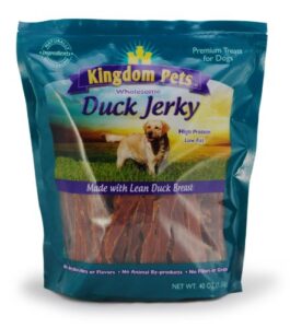 kingdom pets duck breast jerky, premium treats for dogs, 40 oz. bag