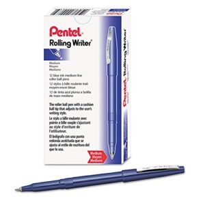 Pentel Rolling Writer Roller Ball Capped Pen, Blue Ink, Medium Point, Dozen, DZ - PENR100C