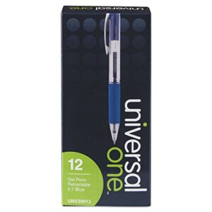 universal comfort grip gel pen, retractable, medium 0.7 mm, blue ink, translucent blue barrel, dozen