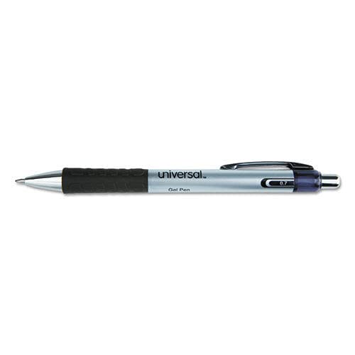 Universal 39720 1 Dozen Medium 0.7 mm Black Ink Silver Barrel Comfort Grip Retractable Gel Pens