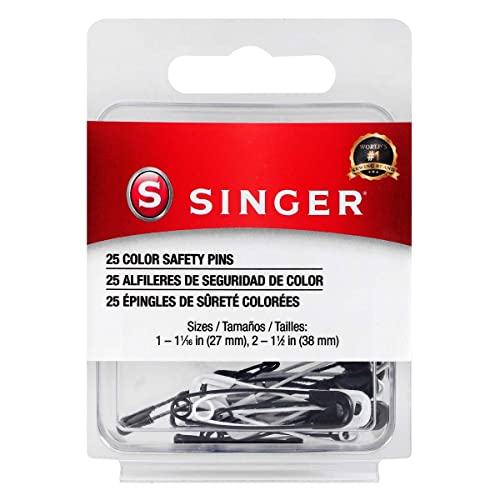 SINGER 00296 Black and White Safety Pins, Assorted Sizes, 25-Count