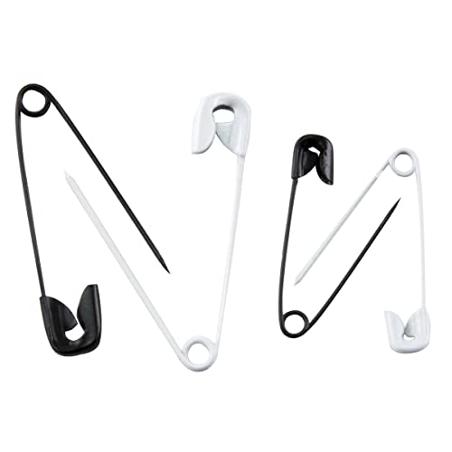 SINGER 00296 Black and White Safety Pins, Assorted Sizes, 25-Count