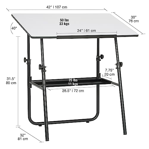 SD Studio Designs Ultima, Foldable Crafting Desk Top Angle and Height Adjustable Drafting Table, 42" W X 30" D, Black/White