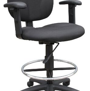 Boss Office Products B1691-BK Stand Up Fabric Drafting Stool with Adjustable Arms in Black