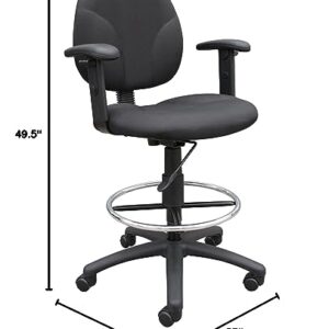 Boss Office Products B1691-BK Stand Up Fabric Drafting Stool with Adjustable Arms in Black