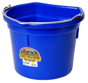 little giant® flat back plastic animal feed bucket | animal feed bucket with metal handle | horse feed & water bucket | 22 quarts | blue
