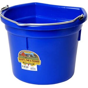 Little Giant® Flat Back Plastic Animal Feed Bucket | Animal Feed Bucket with Metal Handle | Horse Feed & Water Bucket | 22 Quarts | Blue