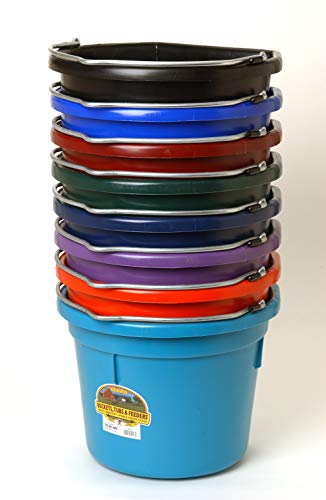 Little Giant® Flat Back Plastic Animal Feed Bucket | Animal Feed Bucket with Metal Handle | Horse Feed & Water Bucket | 22 Quarts | Blue