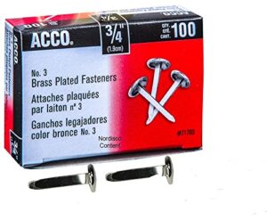 acco brass paper fasteners, 3/4", plated, 1 box, 100 fasteners/box (71703)