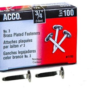 ACCO Brass Paper Fasteners, 3/4", Plated, 1 Box, 100 Fasteners/Box (71703)
