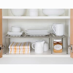 Seville Classics Iron Slat Expandable Kitchen Counter and Cabinet Shelf, Platinum