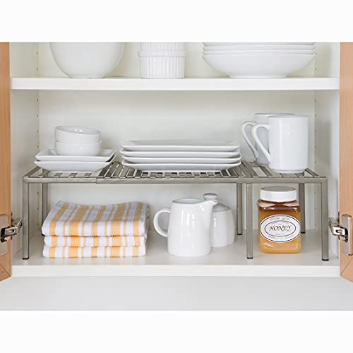 Seville Classics Iron Slat Expandable Kitchen Counter and Cabinet Shelf, Platinum