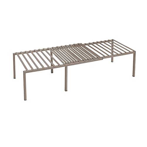 Seville Classics Iron Slat Expandable Kitchen Counter and Cabinet Shelf, Platinum