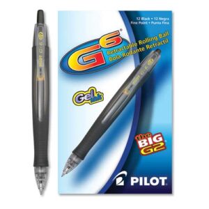 pilot : g6 gel retractable roller ball pen, black ink, fine, 0.70mm -:- sold as 2 packs of - 1 - / - total of 2 each