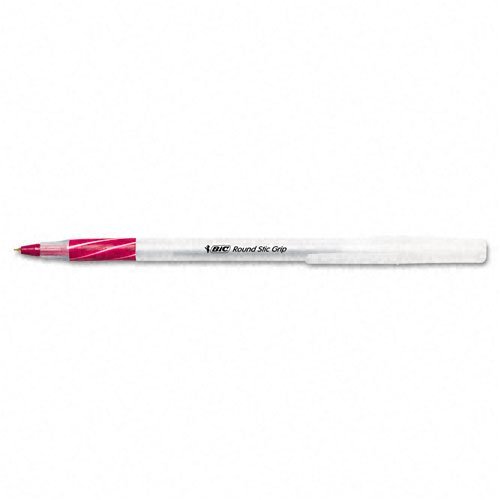 BIC : Round Stic Grip Ball Pen, Red Ink, Fine Point -:- Sold as 2 Packs of - 12 - / - Total of 24 Each