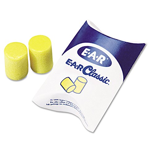 3M 3101001 Ear Classic Earplugs, Pillow Paks, Uncorded, PVC Foam, Yellow, 200 Pairs