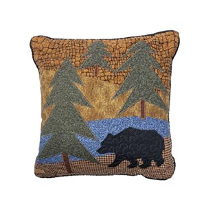 donna sharp throw pillow - midnight bear lodge decorative throw pillow with bear & trees pattern - square