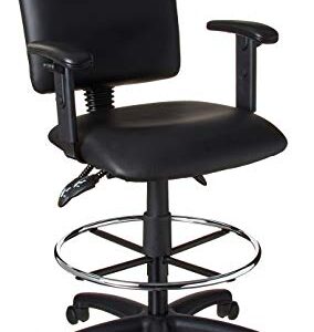 Boss Office Products Multi-Function LeatherPlus Drafting Stool with Adjustable Arms in Black