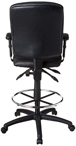 Boss Office Products Multi-Function LeatherPlus Drafting Stool with Adjustable Arms in Black