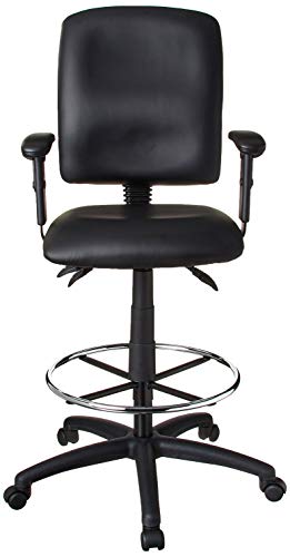 Boss Office Products Multi-Function LeatherPlus Drafting Stool with Adjustable Arms in Black