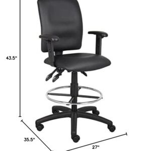 Boss Office Products Multi-Function LeatherPlus Drafting Stool with Adjustable Arms in Black