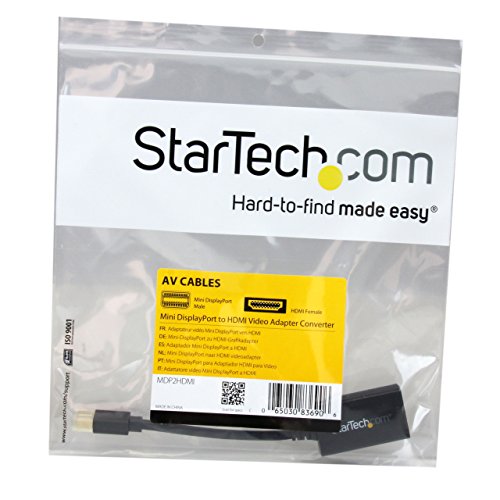 StarTech.com Mini DisplayPort To HDMI Adapter - 1080p - Mini DP To HDMI Monitor/Display/TV - Passive mDP 1.2 to HDMI Adapter Dongle Video Converter - Upgraded Version Is MDP2HDEC (MDP2HDMI)