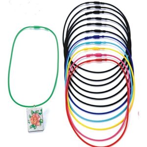 pepperell braiding silkies necklace assortment. asst fun colors for easy jewelry creation. kids & adults. snap-together clasp. necklace 16.5" x 2mm. latex-free silicone. pack of 12