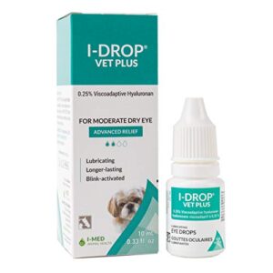 i-drop vet plus: pet eye drops for dogs | lubricate acute/seasonal dry eyes | superior comfort | long-lasting relief | fewer application needed, 0.25% hyaluronan | multi dose bottle | one bottle 10 ml